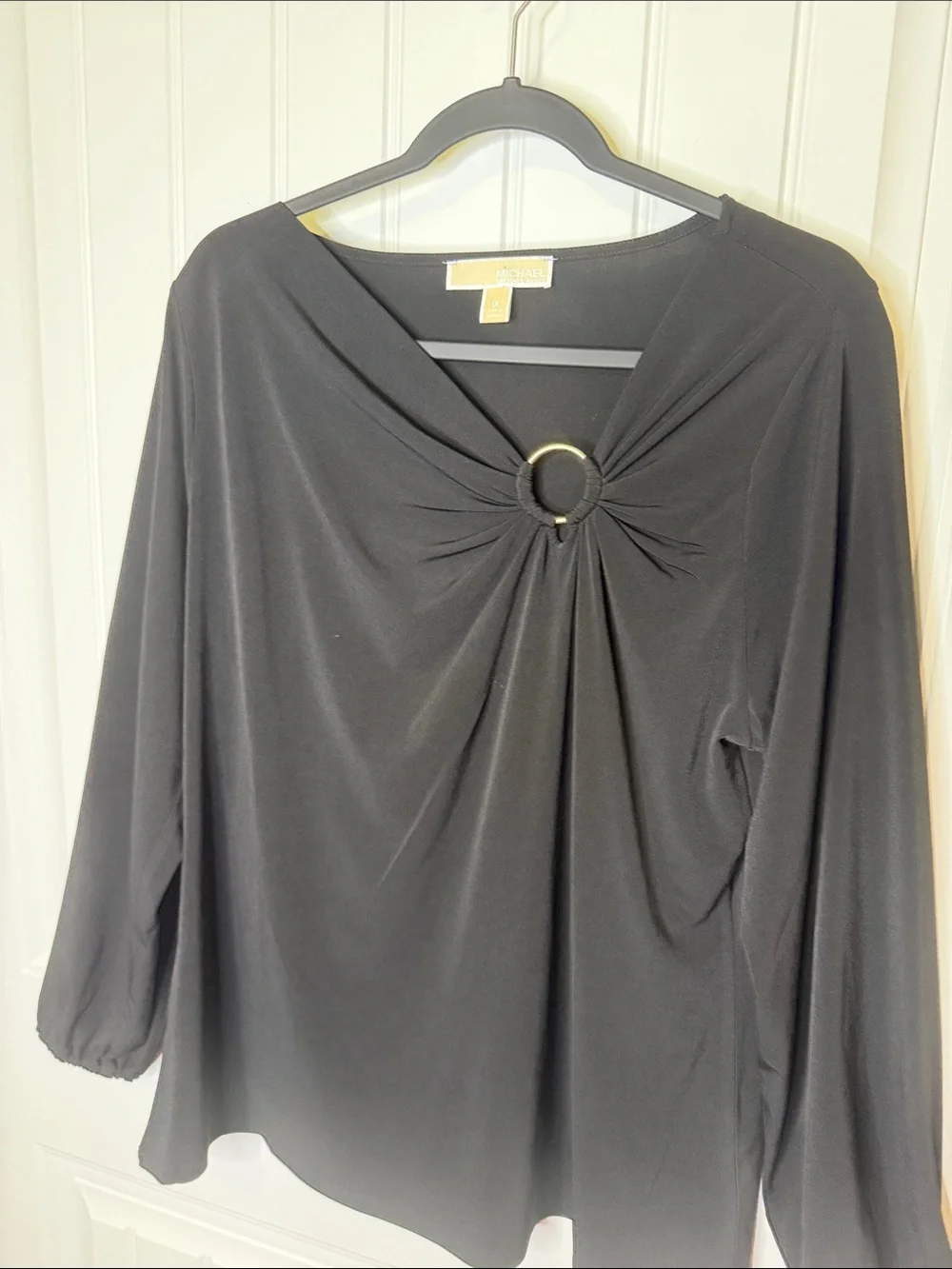 Michael Kors Black Gold Ring Accent Long Sleeve Blouse Women’s 1X